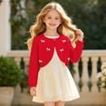 thumbnail image 2 of Ticikt Girls Cropped Knit Shrug Cardigan, Cotton Hollow‑Out Decorative Lightweight Bolero Jacket for Toddler Kids Spring Fall,Red, 2 of 7