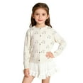 thumbnail image 2 of Lovzfmll Girls' Cherry Lace Knit Cardigan, Solid Color Long Sleeve Button Front Sweater, Openwork Design for Toddler, 4-5 Years, 2 of 6