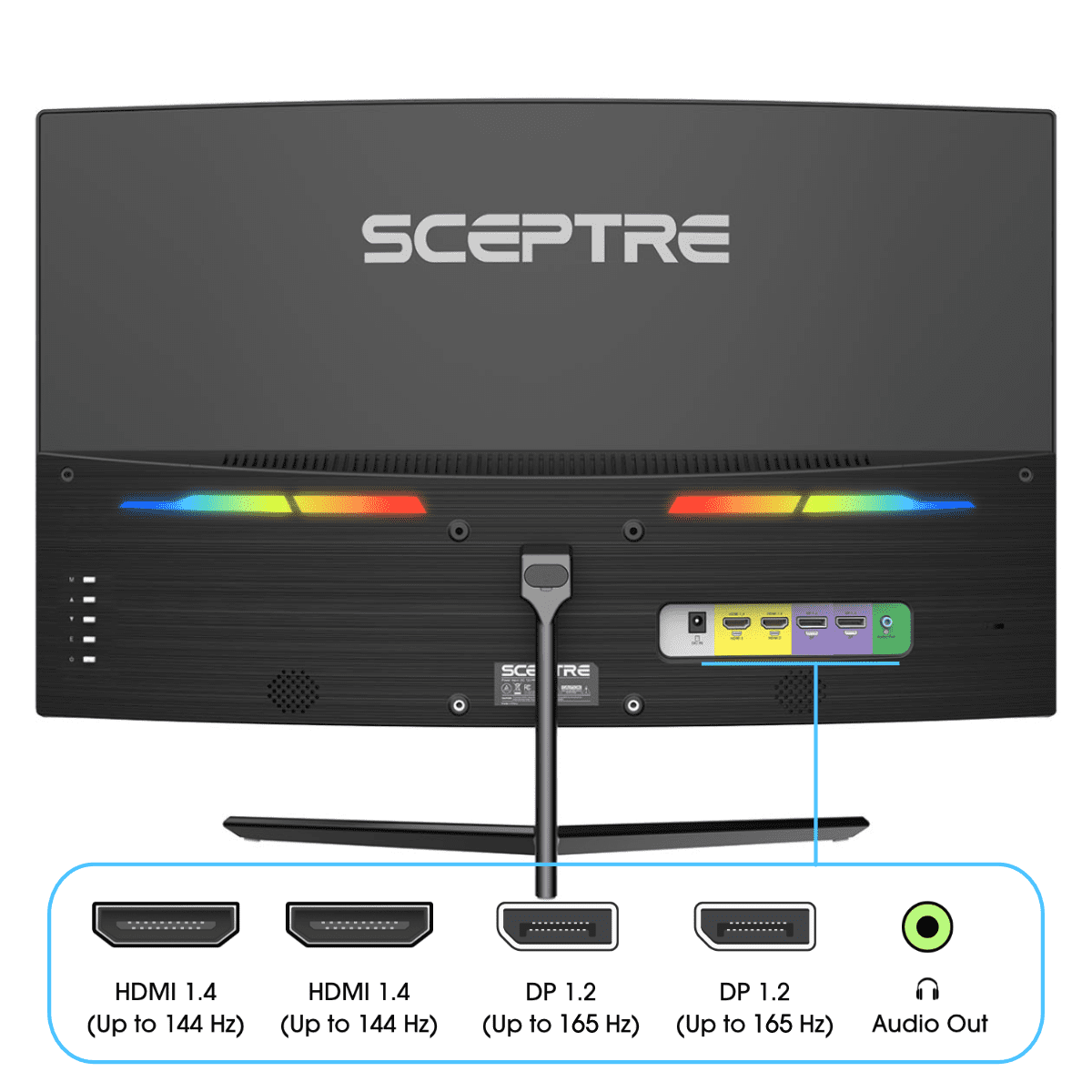 Sceptre Monitor para juegos IPS 2K de 27 pulgadas QHD 2560 x 1440p HDR400  hasta 165Hz 1ms AMD FreeSync Premium DisplayPort HDMI 100% sRGB, altavoces