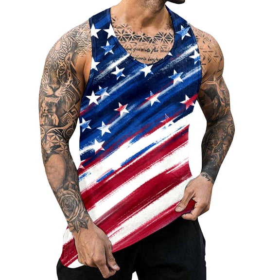 FUZHIQ 250th Anniversary Casual Shirt American USA Full Printed Flag Tank Top for Men 4th of July Sleeveless Shirt,XXL