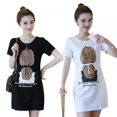 thumbnail image 5 of Été Manches Courtes Chemise Décontractée Robe Femmes Élégante Dame Imprimée Robe Droite Solide O-Cou Mini Parti Mini Robes, 5 of 5