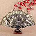 thumbnail image 4 of D-GROEE Folding Fan, Cloth Folding Hand Fan, For Cooling, Performances, Decorations, Gifts, Vintage Style Exquisite Pattern Folding Fan Photography Prop, 4 of 6