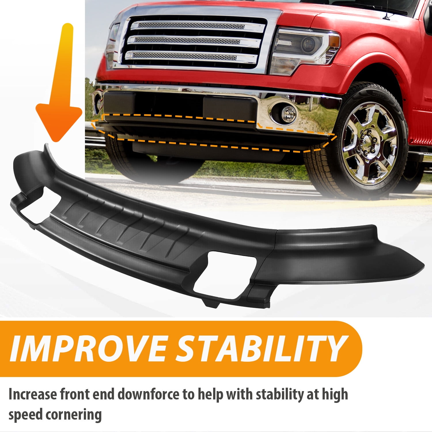 KOJEM Front Bumper Lower Valance for 2009-2014 Ford F150 4WD Replace for 9L3Z17626B FO1095228C with Fog Light Holes Air Dam Deflector Valance Panel
