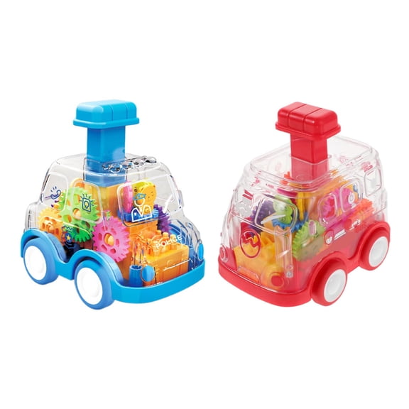 2pcs Gear Friction Power Push Car With Press To Go Function Educational STEM Toy For Toddler Indoor Outdoor Play