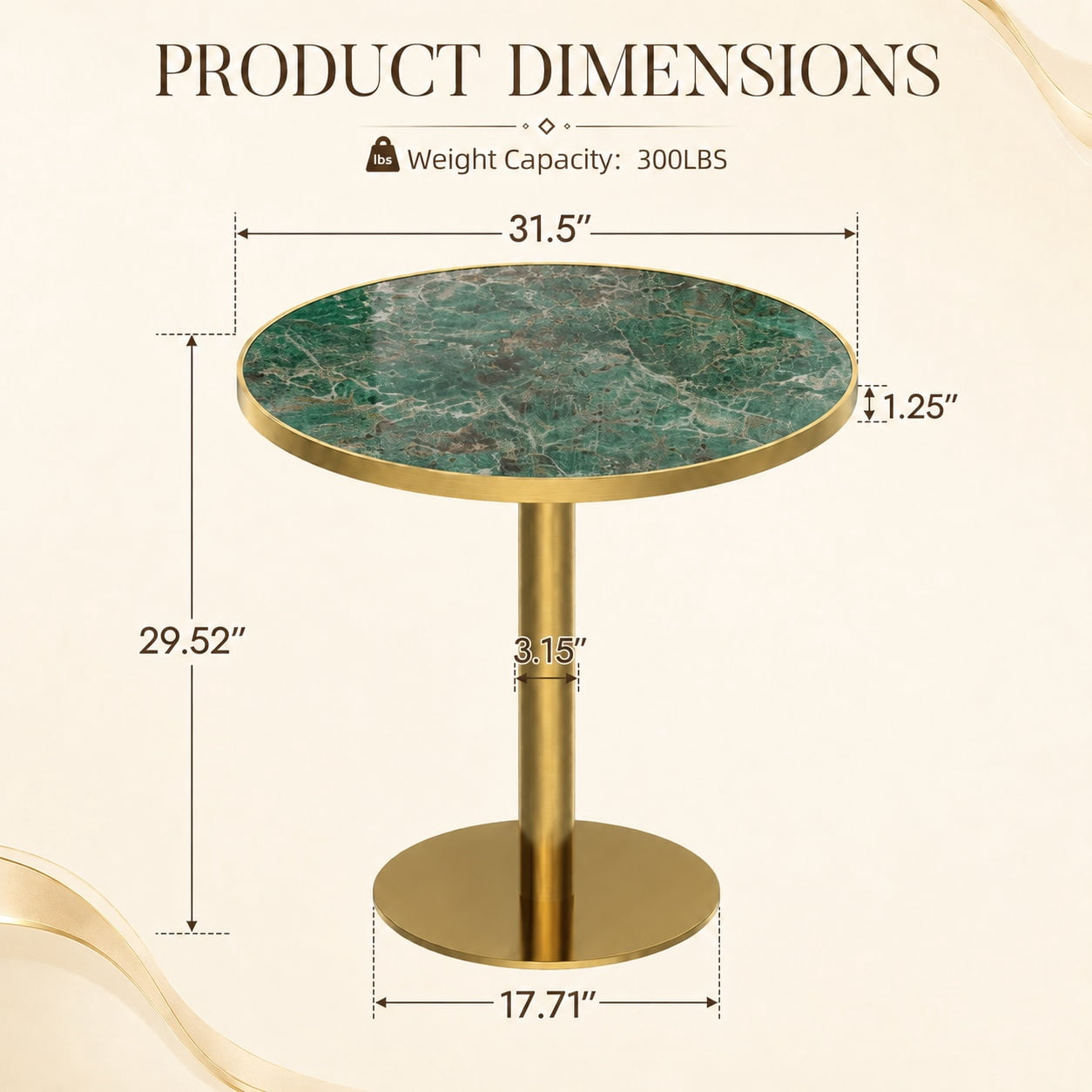 Aukfa 31.5" Round Sintered Stone Dining Table for 2-4, Kitchen Table Tulip Table with Gold Pedestal Base for Bistro Small Apartment,Jade Green Marble
