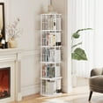 thumbnail image 3 of Flycity 5 Tier Rotating Bookshelf, 360° Display Rotating Bookcase Corner Storage Rack with Special Visible Partition Storage, White, 3 of 9