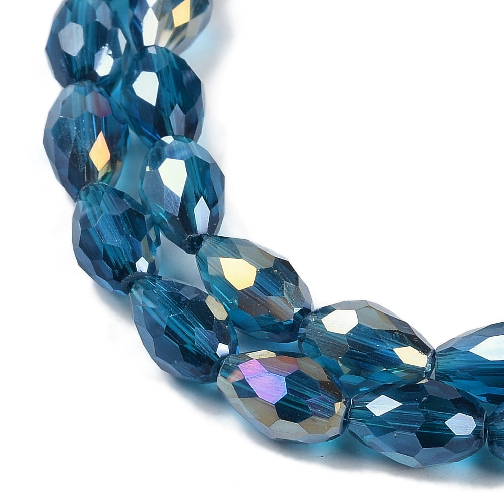 Transparent Electroplate Glass Beads Strands AB Color Plated Faceted Teardrop Marine Blue 8x6mm Hole: 1.2mm about 65~67pcs/strand 20.08''(51cm)