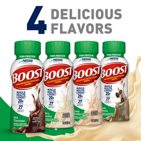 BOOST High Protein Nutritional Drink, Very Vanilla, 20 g Protein, 6 - 8 fl oz Bottles