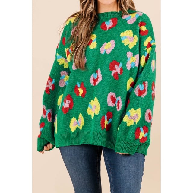 FOLUNSI Plus Size Green Sweater: Style Statement for Elegant You!