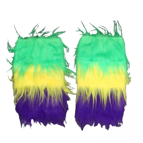 TELOLY Purple, Green and Yellow Fuzzy Leg Warmers Mardi Gras Leg Warmers for Women (Pair)