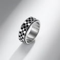 thumbnail image 2 of HIJONES Men Women's Stainless Steel Black and White Grid Turnable Ring Dainty Anti Anxiety Stress Relief Rings Christmas New Year Gifts Silver Size 8, 2 of 6