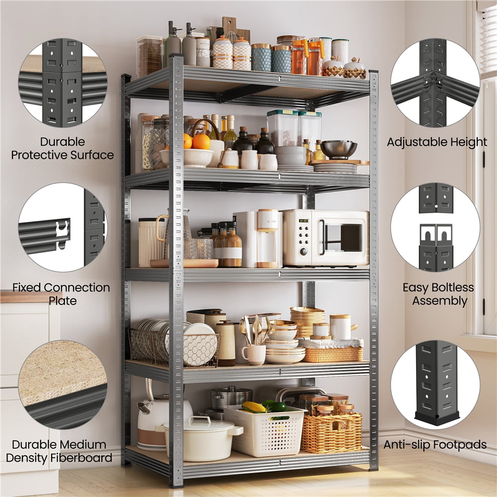 Yaheetech 5 Tier Metal Storage Rack with Adjustable Shelves, Dark Gray