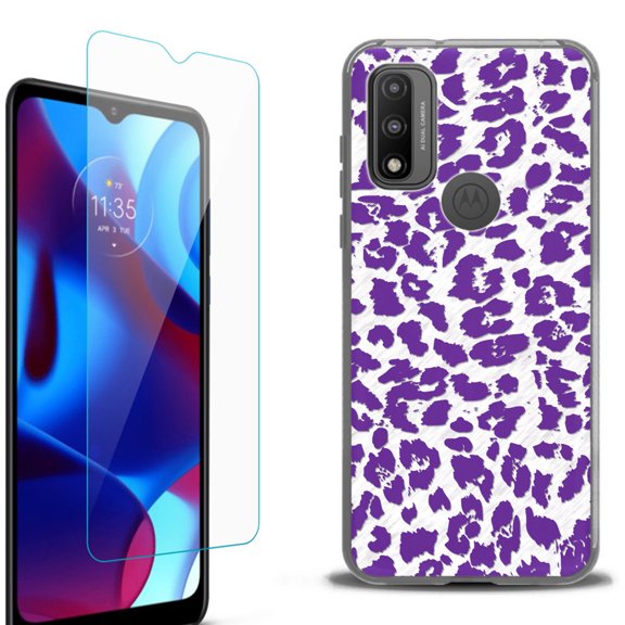 Slim-Fit Protective Phone Case (Black) compatible with Motorola Moto G Pure 5G, with Tempered Glass Screen Protector, by OneToughShield ® - Cheetah Purple