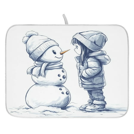 

Snowman and Girl Dish Drying Mat for Kitchen Quick Drying Absorbent Soft Durable 18 x 24