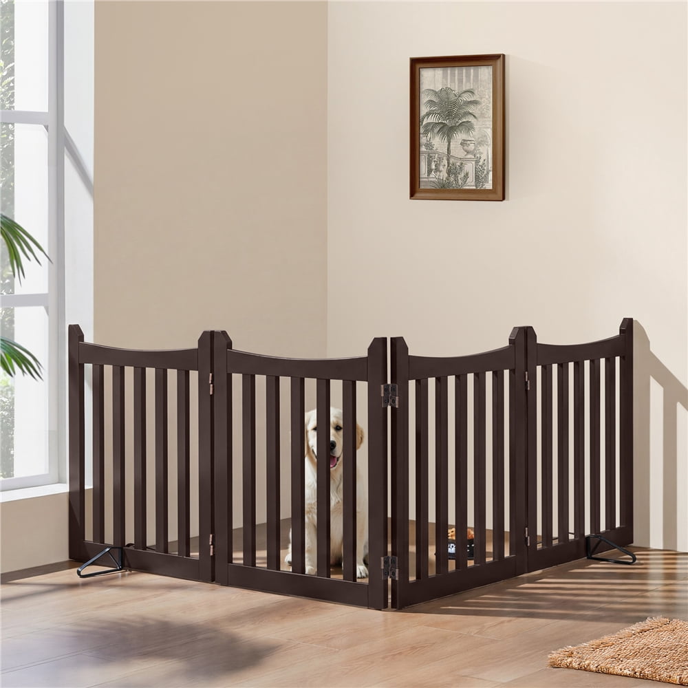 Yaheetech 24" Four-Panel Freestanding Foldable Wooden Pet Gate with Support Feet, Espresso