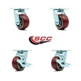 thumbnail image 2 of 4 Inch Poly on Aluminum Swivel Caster Set with Roller Bearings 2 Brakes SCC, 2 of 2
