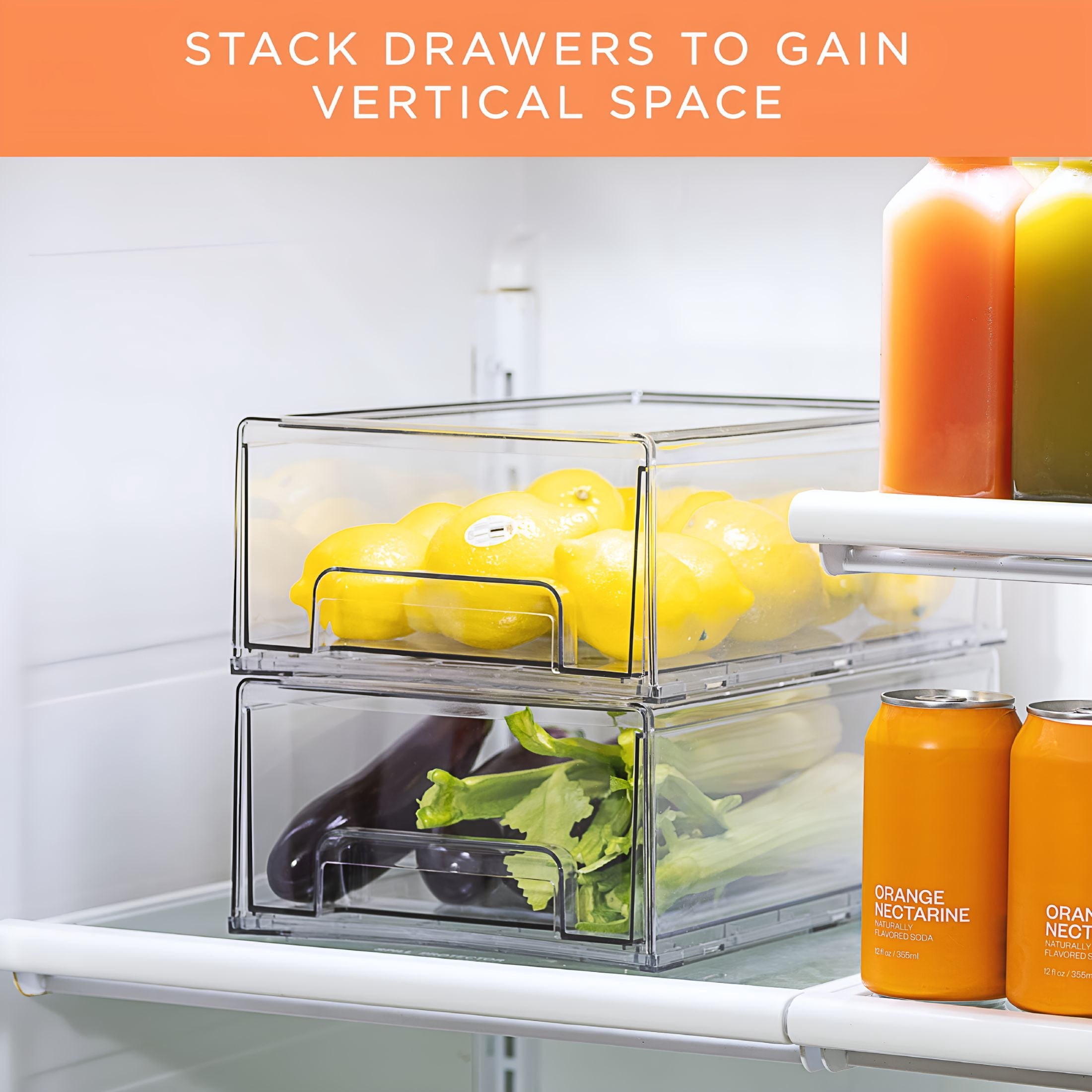 ACDANC 2026 New Fridge Drawers-Clear Stackable Pull Out Refrigerator Organizer Bins Refrigerator Storage Containers- Food Storage Containers for Kitchen,Refrigerator,Freezer&Vanity (2 Pack | Large)