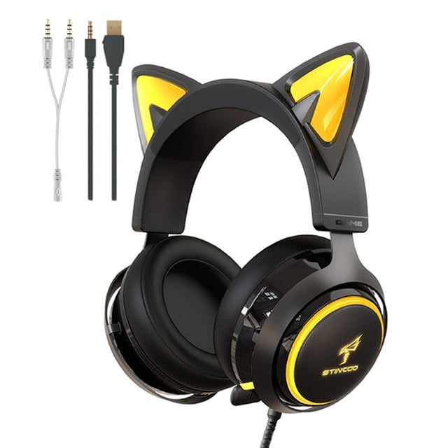 Auriculares De Música Audífonos para colocar sobre las orejas luminosos para juegos con micrófono (Negro 3.5+USB)