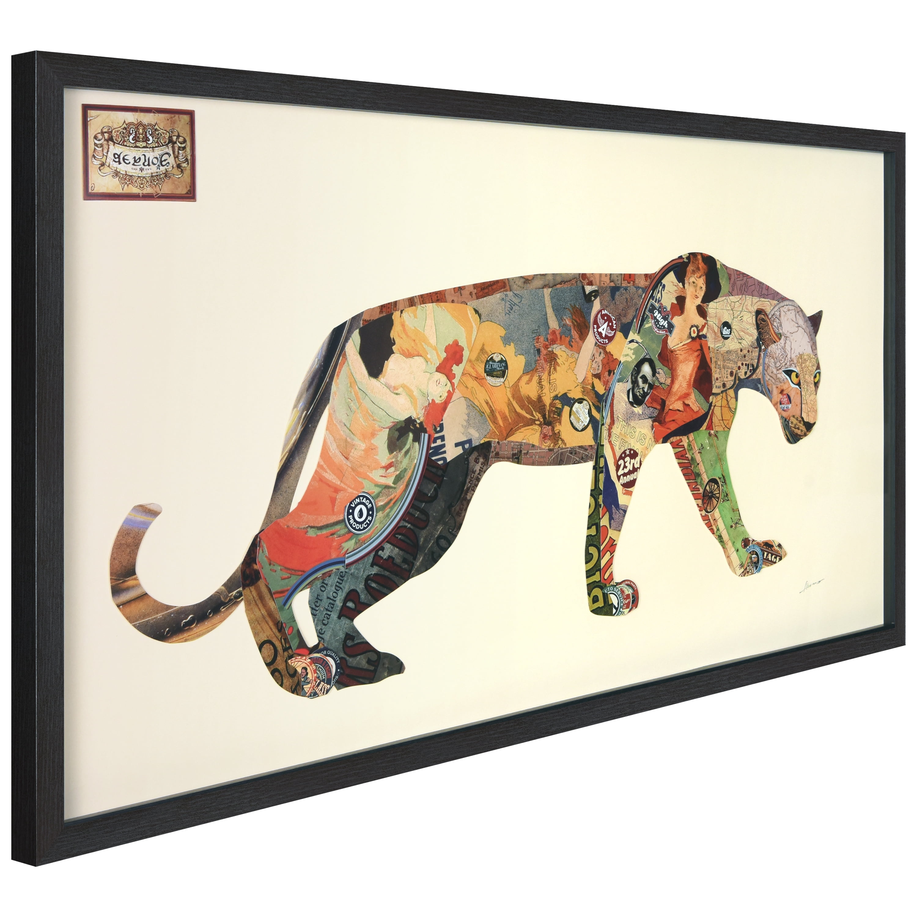 "The Jaguar" Dimensional Collage Framed Graphic Art Under Glass Wall Art