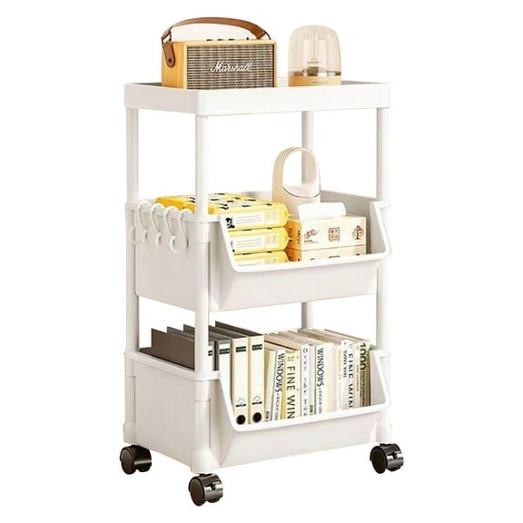 SINGOMON Three-Tier Rolling Cart, Multi-Purpose Storage Rack with Lockable Casters, Easy Assembly, Ideal for Kitchens, Bathrooms, Offices, and More.