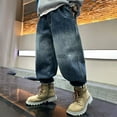 thumbnail image 4 of CAICJ98 Boys Wide Leg Jeans Fleece Lined Jeans, Toddler Cargo Winter Pants Elastic Waist Jeans Boys (Blue,9-10 Years), 4 of 7