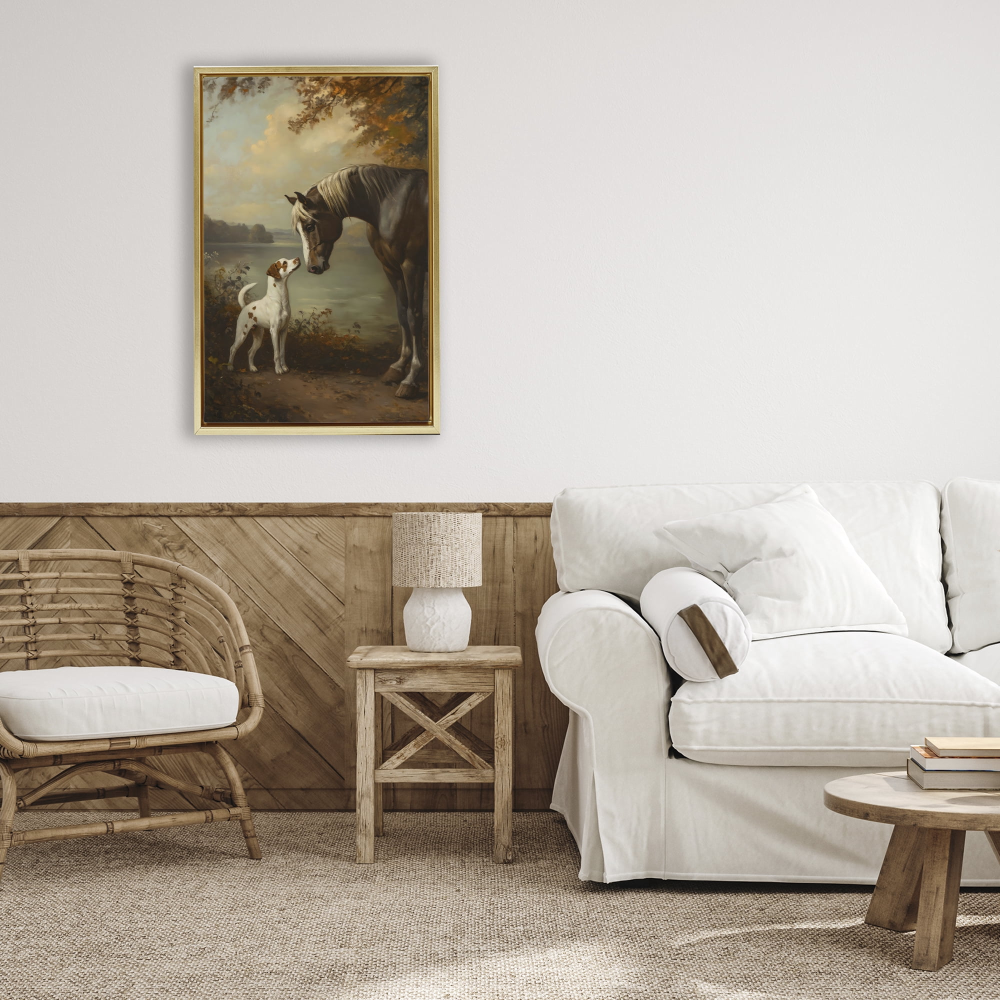 Stupell Industries Autumn Companions Hunting Party Gold Framed Floater Canvas Wall Art, design by Petal Prints Design
