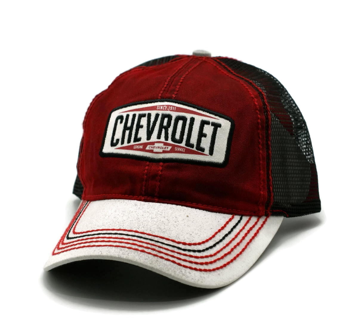 Hat Chevrolet "Dirty Wash" Mesh Adjustable Trucker Cap Red & Black