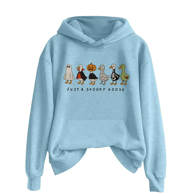 Just A Goose Sweat à Capuche Imprimé Graphique Halloween Couleur Unie Automne Hiver pour Femmes avec Poche