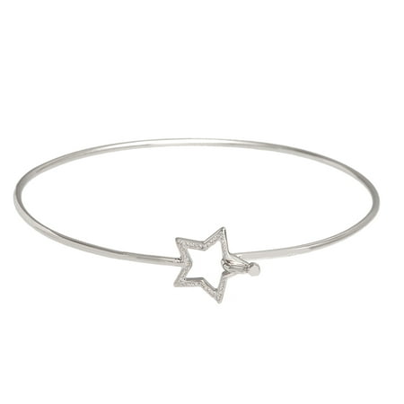 Pori Jewelers 925 Sterling Silver Cut Out Star with CZ Cuff Bangle