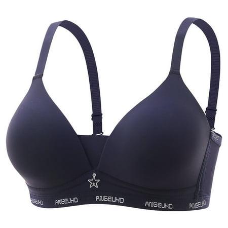 TFEOQRY Bras for Women Solid Color Rear Breasted Gathering Underwear Bra without Underwire Full Coverage Brassiere Tops Underwear Blue