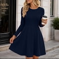 thumbnail image 4 of ZHYou Women Long Sleeves A-Line Mini Dresses Crew Neck Flowy High Waist Flare Swing Dresses for Big Women,Navy,Size M, 4 of 8