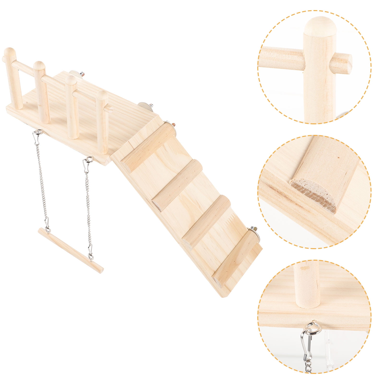 ELAYARD Natural Texture Wooden Bird Perch and Swing with Climbing Ladder for Parrot Cage