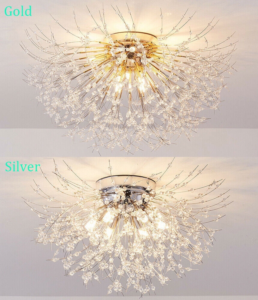 Silver Crystal 6-light Firework Ceiling Light for the Living Room, Dining Room, Study Bedroom 6-light Firework Ceiling Light