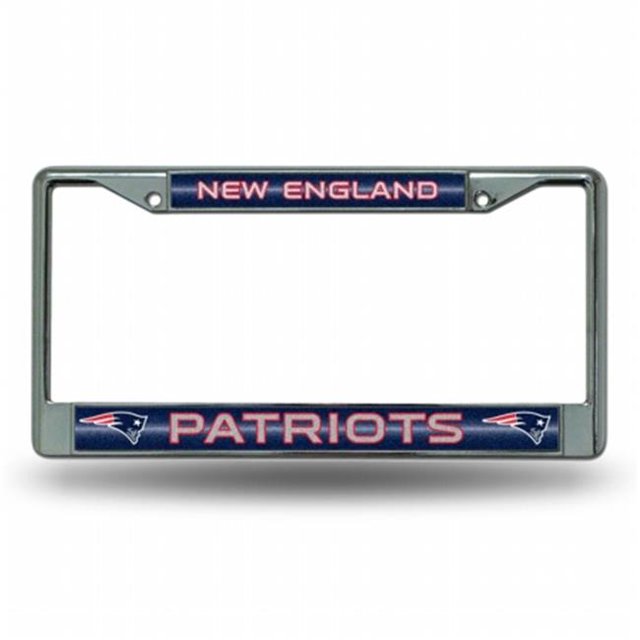 Rico Industries RIC-FCGL1501 New England Patriots NFL Cadre de Plaque d'Immatriculation Chromé Pailleté Bling