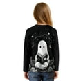 thumbnail image 4 of Xoenoiee Ghost Book Print Girls Long Sleeve Shirts Tie Hem Fall T-Shirt Halloween Round Neck Tops Blouse Pullover Tunic Outfits Fall Clothes, Size 5-6 Year, 4 of 7