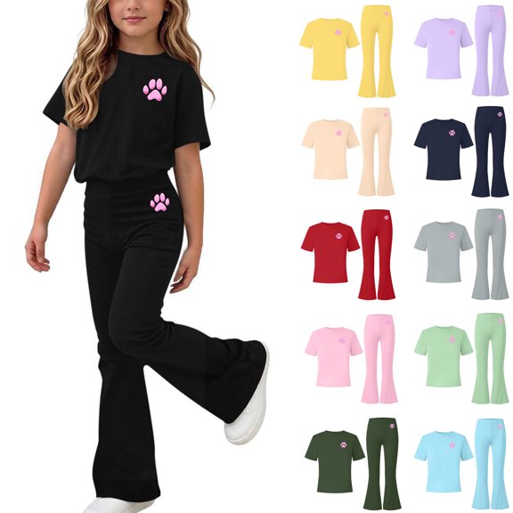 Rvasteizo Toddler Outfits Print Crew Neck Short Sleeve Tee and Fashion Casual Long Pants 2 Piece Set for Kids 5-15 Years