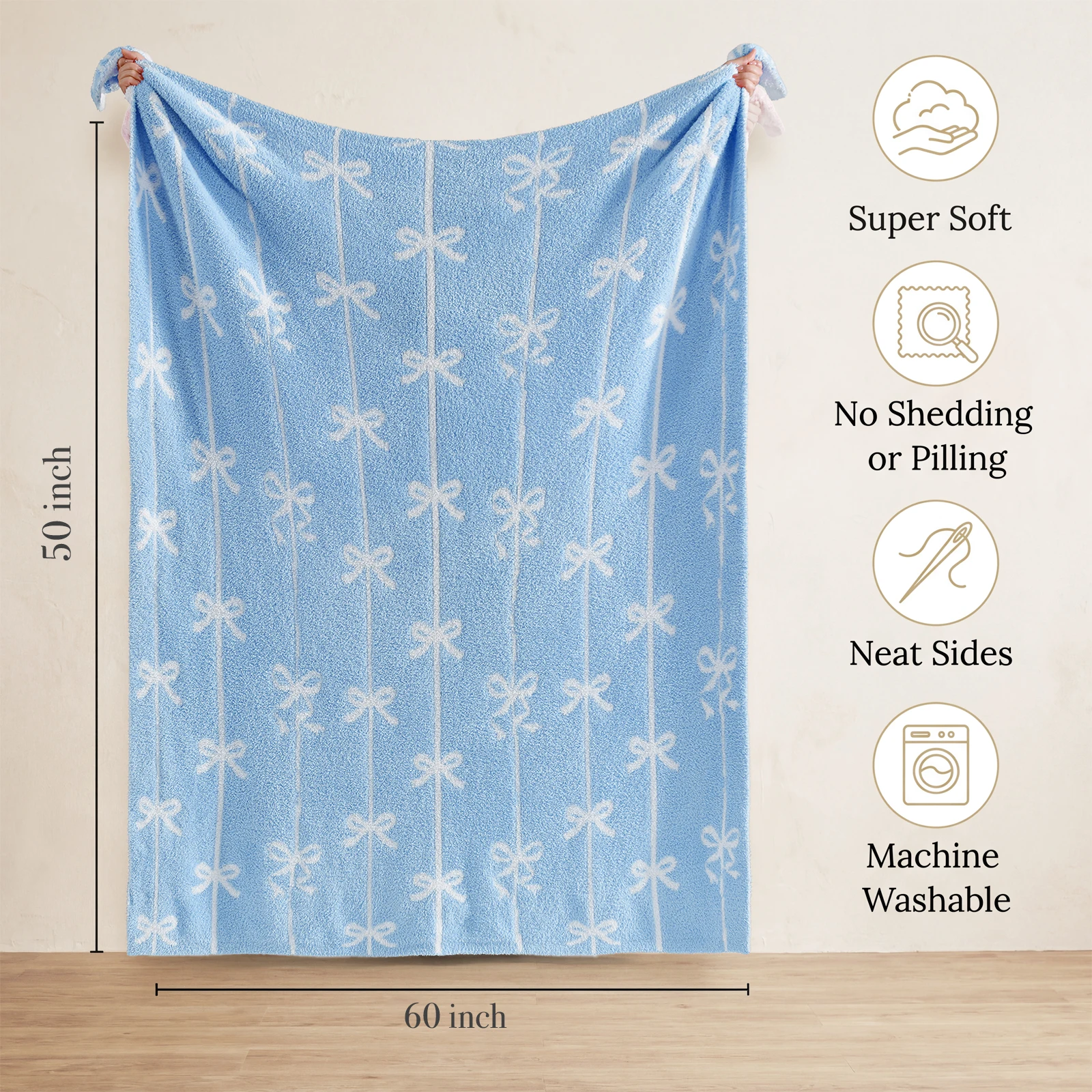 Catami Diamond Pattern Reversible Throw Blanket,Blue Bow,50*60