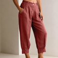 thumbnail image 5 of High-Waisted Cotton-Linen Balloon Pants for Women with Elastic Cuffs - Loose Fit Cropped Trousers for Women's Summer Casual & Vacation Wear Red M, 5 of 8