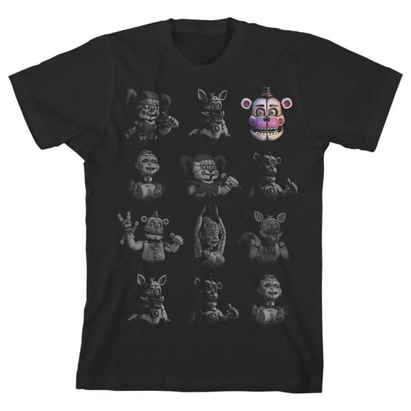 FNAF Sister Location Characters Boy's Black T-shirt-Large