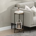 thumbnail image 2 of Furinno Besi 2-Tier Tall Round Side Table with Metal Legs, Metal Frame, Rustic Brown End Table, Night Stand, Bedside Table with Open Shelf, for Living Room, Bedroom, Amber Oak, 2 of 5