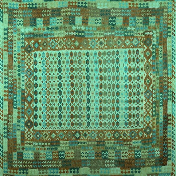 Ahgly Company Indoor Square Patchwork Turquoise Blue Transitional Area Rugs, 6' Square