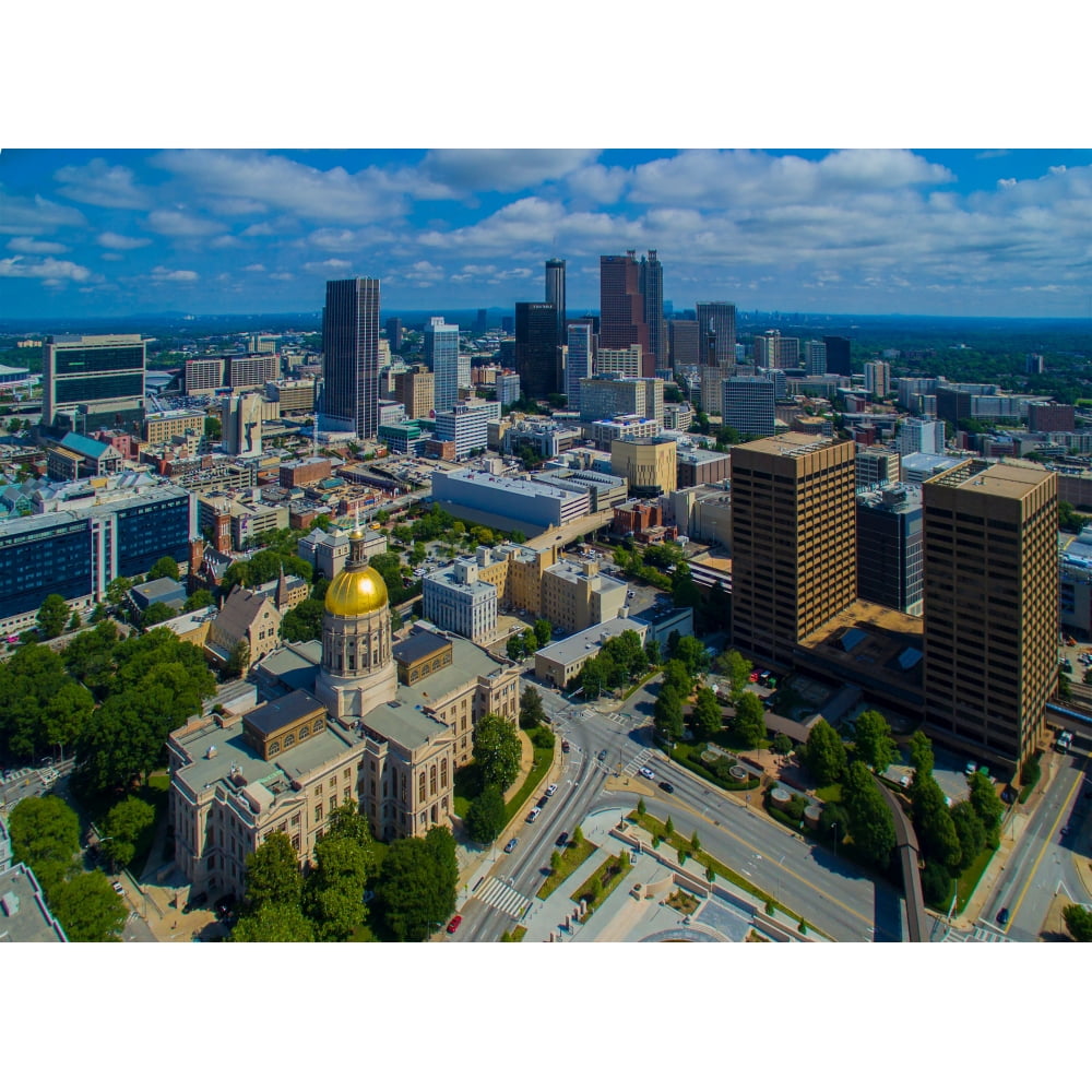 Aerial view of skyline and State Capitol Building in Atlanta