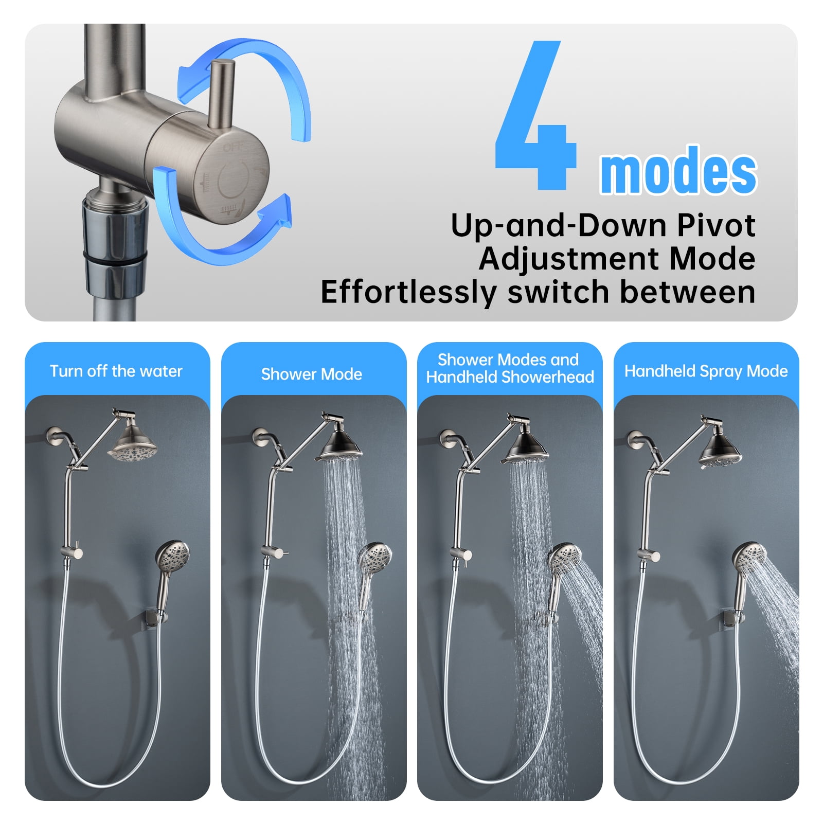 Joyrain Multi-angle adjustable showerhead& Handheld High-pressure 8 Spray Modes Shower Head, Rain Shower Combination with Multifunctional Adjustable Extension Arm