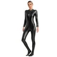 thumbnail image 3 of TiaoBug Women's Long Sleeves Catsuit Shiny Metallic Mock Neck Jumpsuit Full Bodysuit Wet Look Latex Leotard Black XXL, 3 of 7