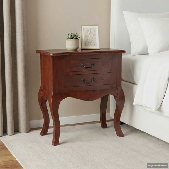 Solid Wood End Table with 2 Drawers, Square Sofa Side Table for Living Room, 23.8" x 11.8" x 24"