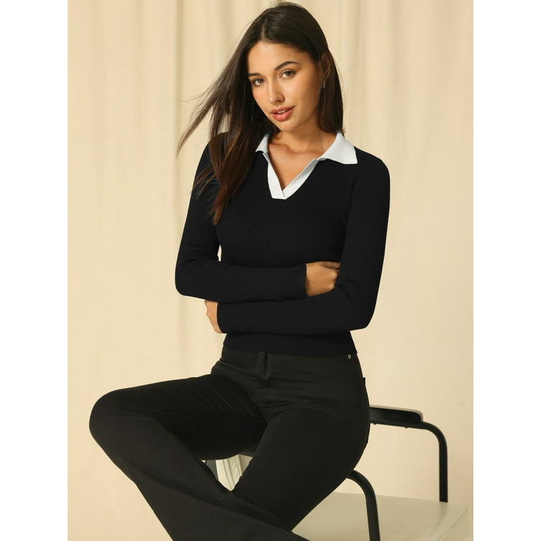 V-neck Contrast Long-Sleeved Sweater V-neck Contrast Long-Sleeved Sweater
