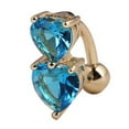 thumbnail image 2 of Trayknick Reverse Crystal Zircon Bar Belly Ring Gold Body Piercing Button Navel Two Hearts Blue, 2 of 11