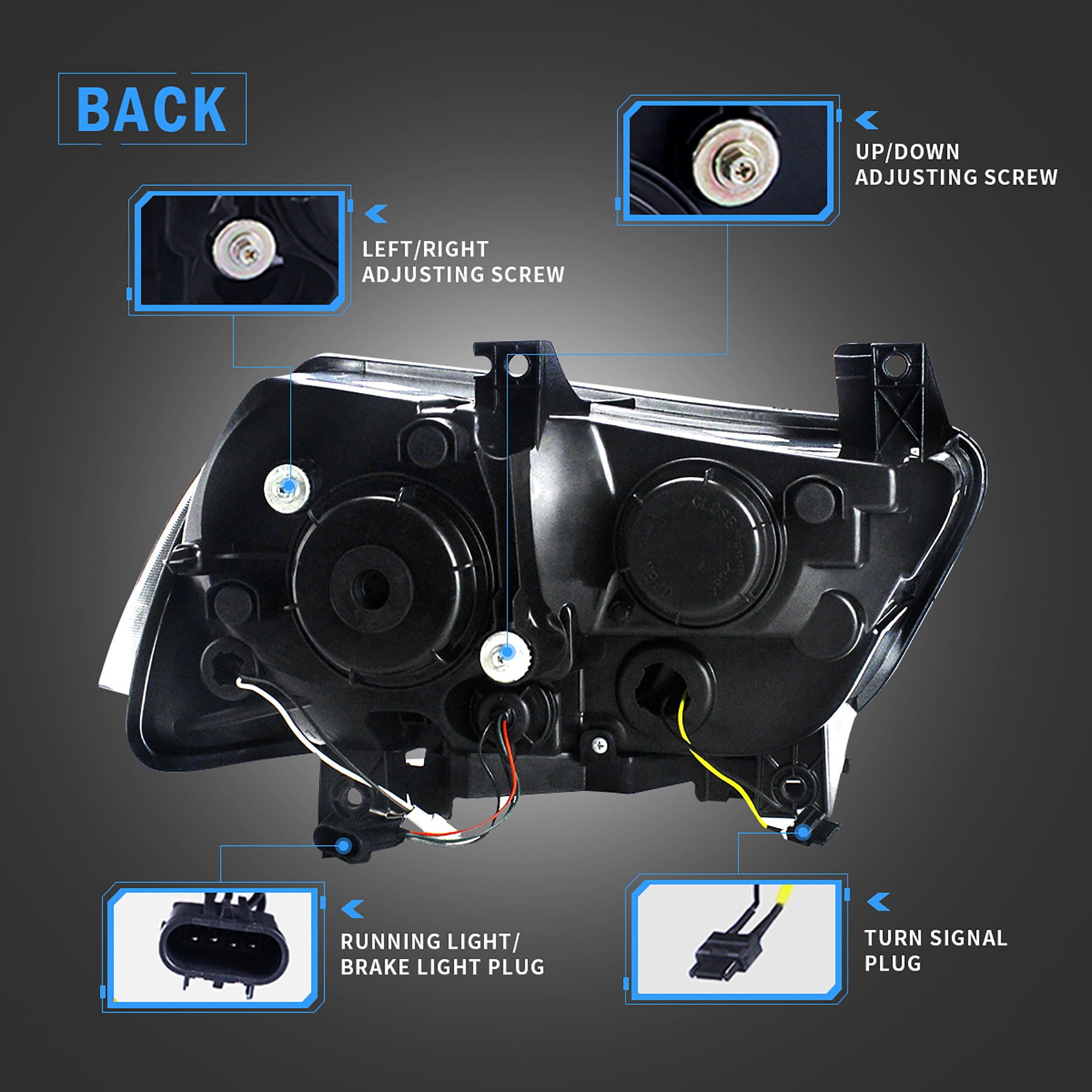 VLAND for Dodge Charger 2011 2012 2013 2014 Dual Beam Projector Headlights Replacement Assembly