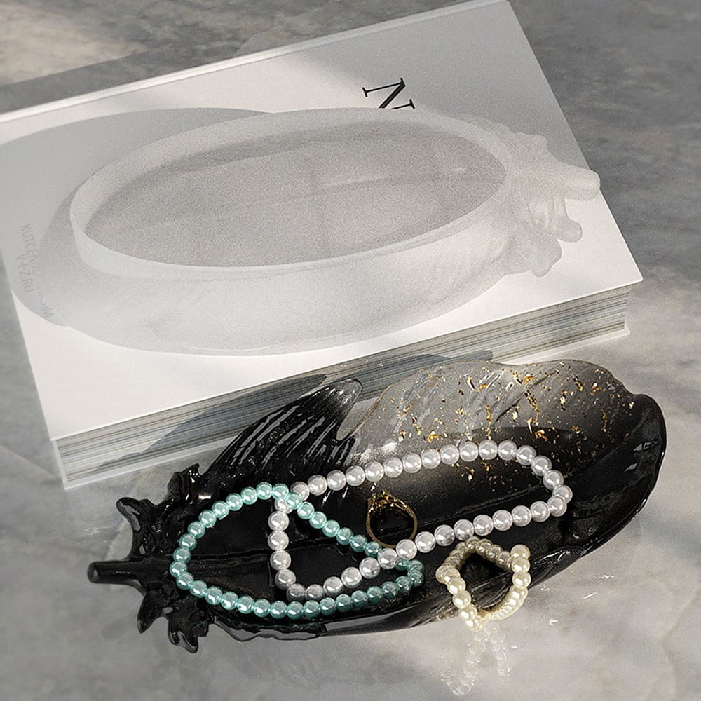 2pcs Feather Jewelry Plate Silicone Molds for UV Resin Epoxy Resin Craft Making White 250x110x46mm Inner Diameter: 188x80mm
