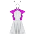 thumbnail image 5 of TiaoBug Womens Space Alien Cosplay Costume Outer Space Cutie Metallic Cap Slevee Dress with Hairhoop Purple 3XL, 5 of 7